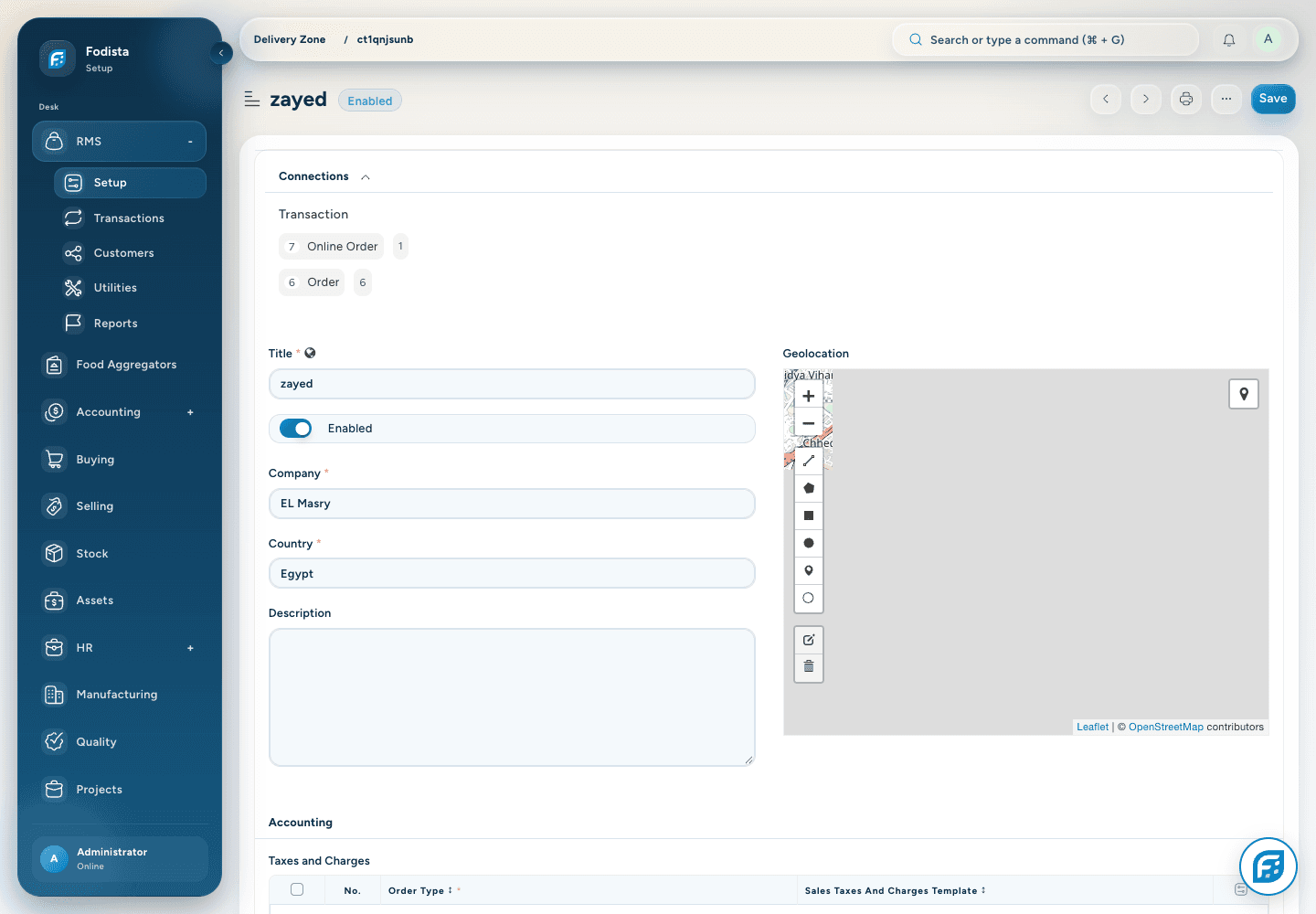 RMS · Actual delivery-zone configuration.