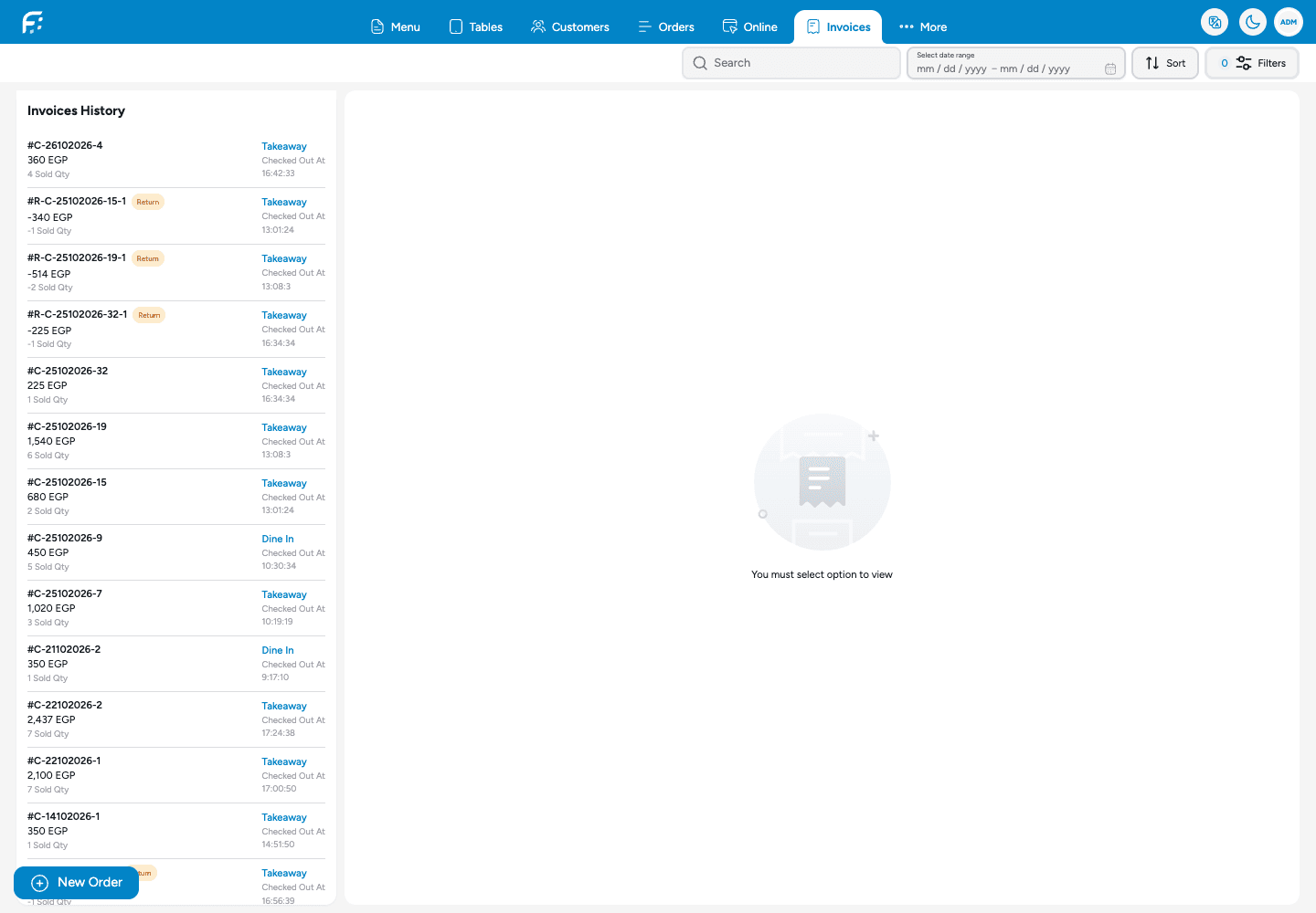 POS · Actual invoice and settlement history.