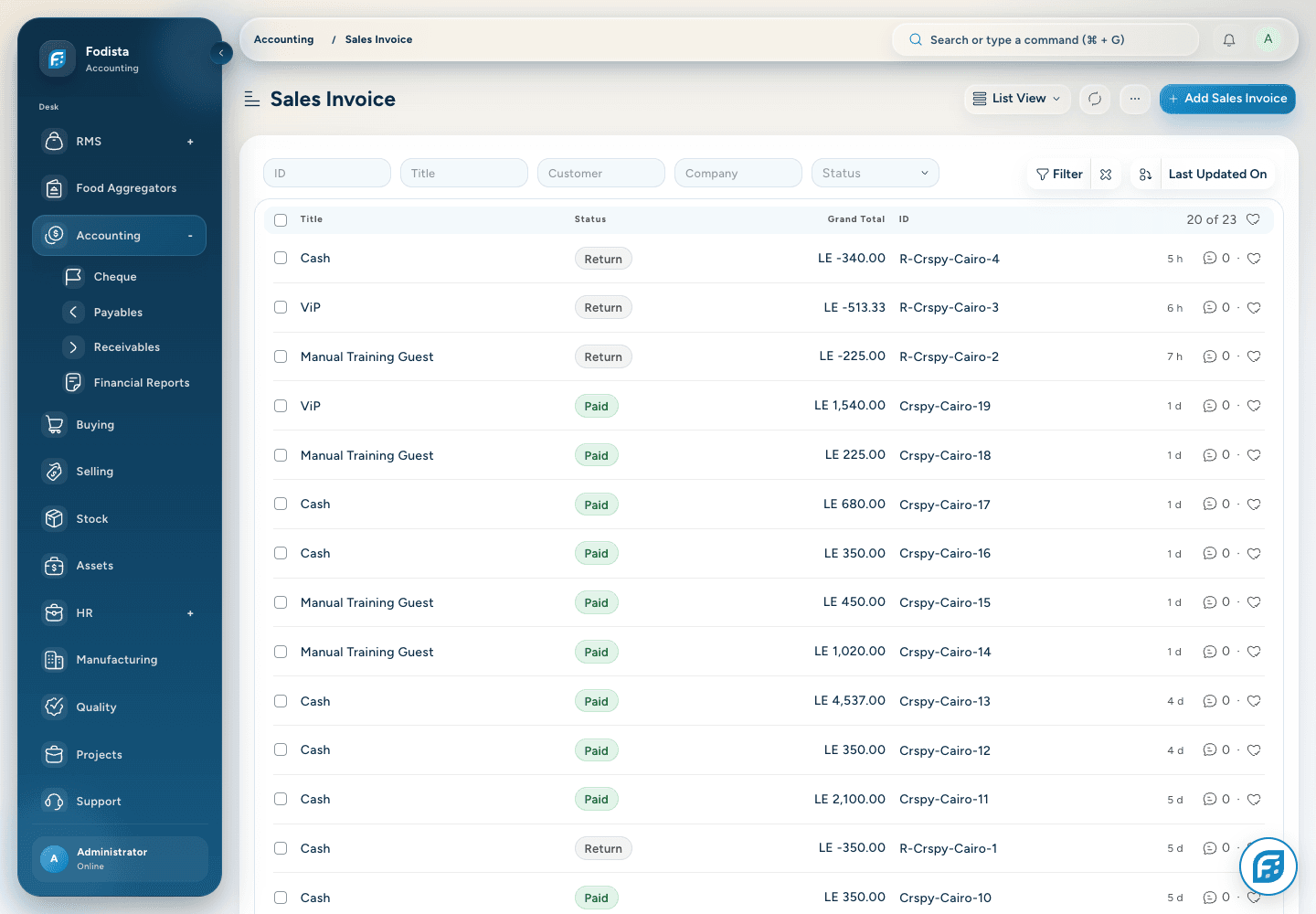 Accounting · Actual demonstration sales invoices.
