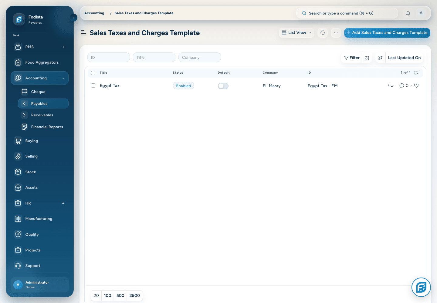 Accounting · Actual tax-template configuration area.