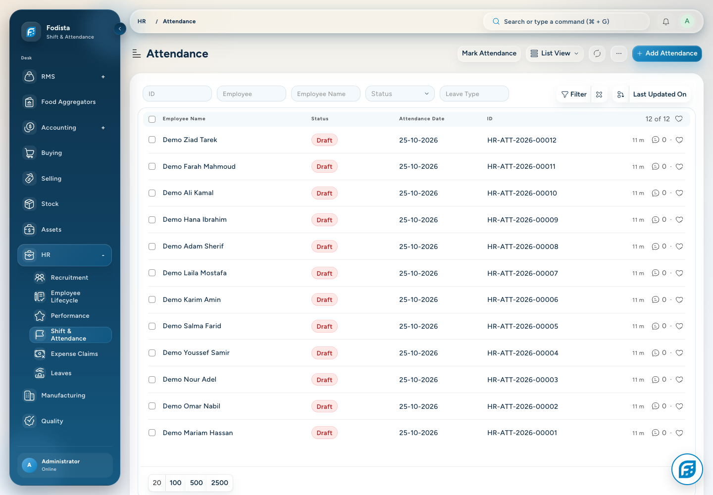 HR · Synthetic demonstration attendance records.