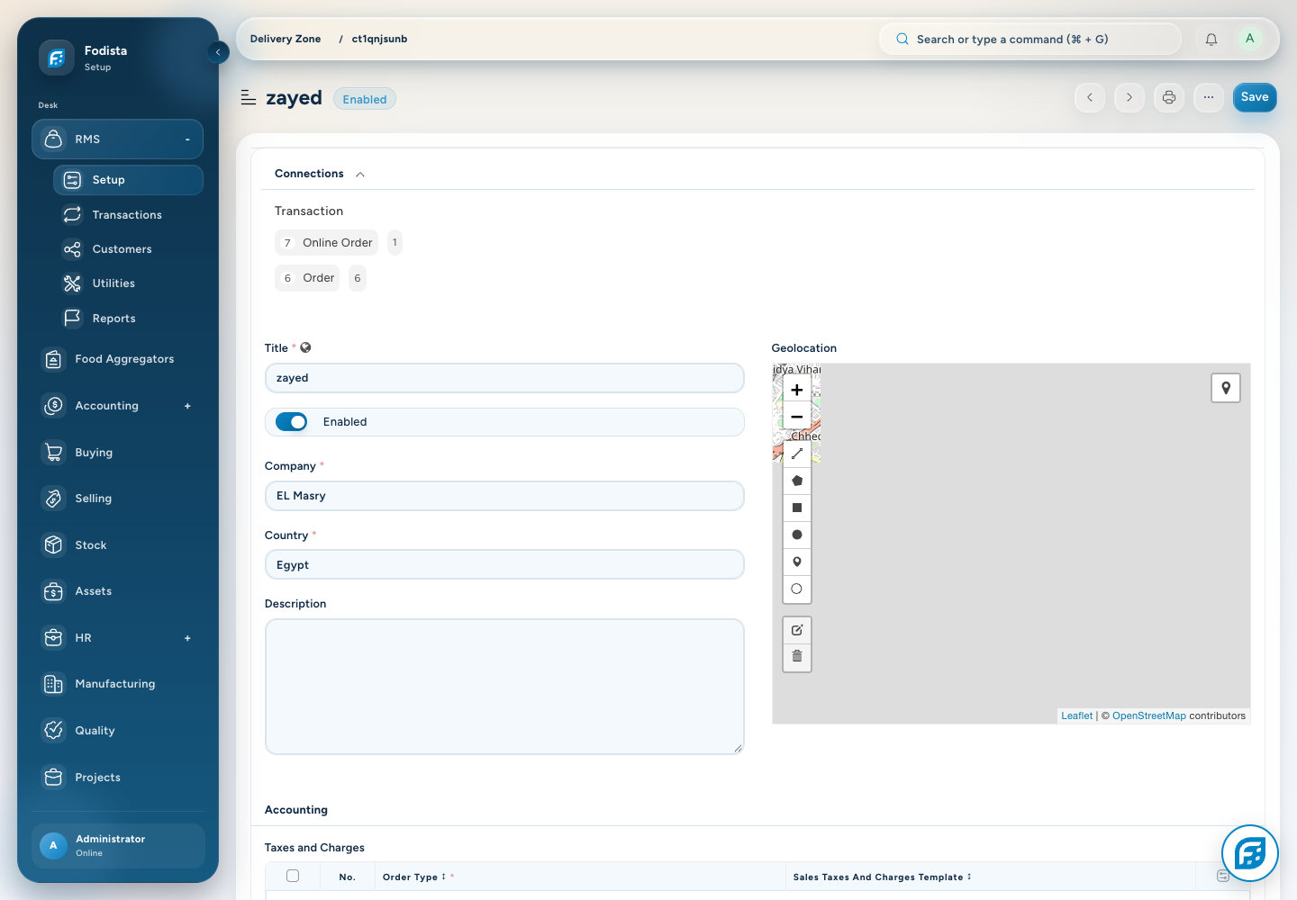 RMS · Actual delivery-zone configuration.