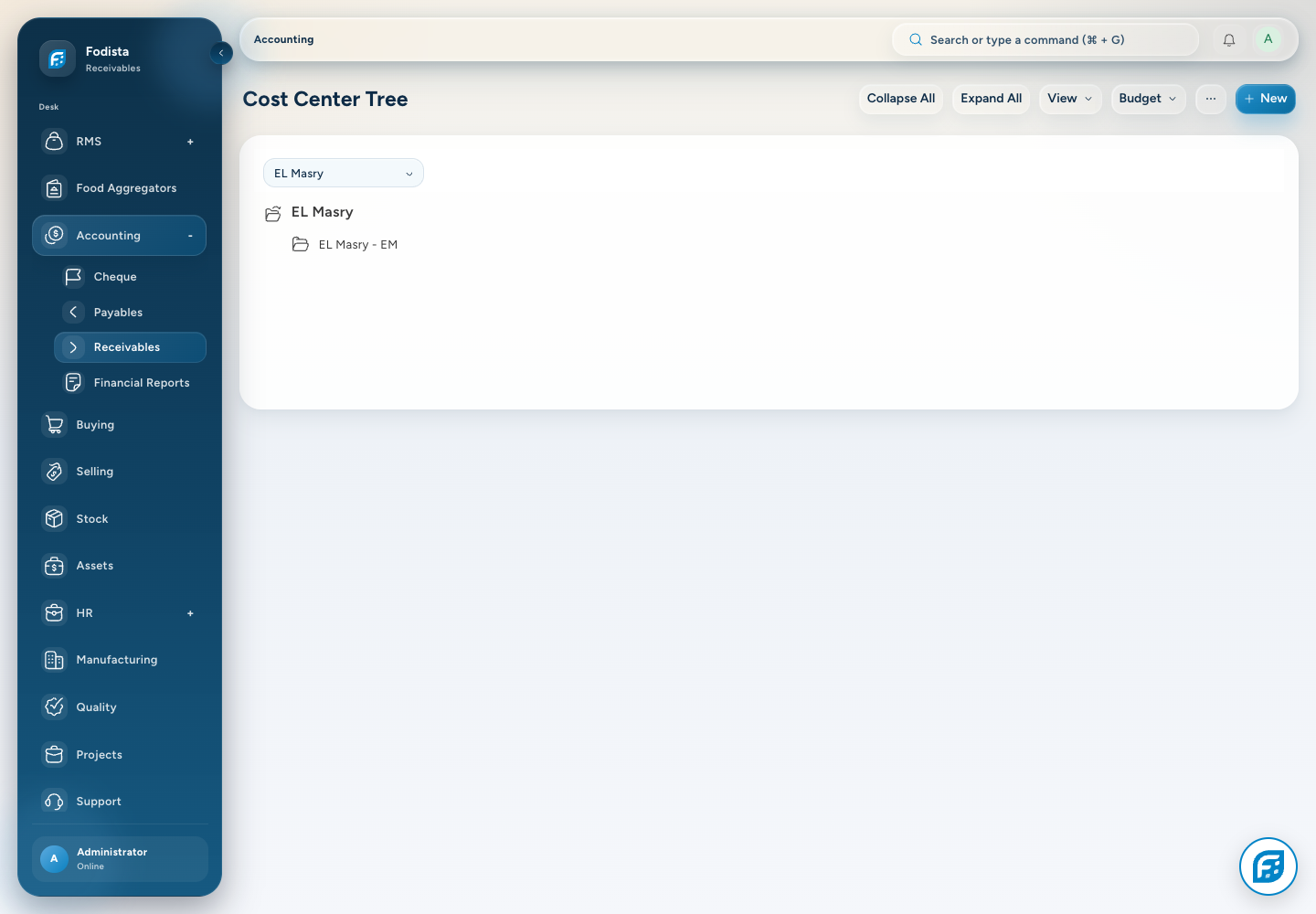 Accounting · Actual cost-center hierarchy.
