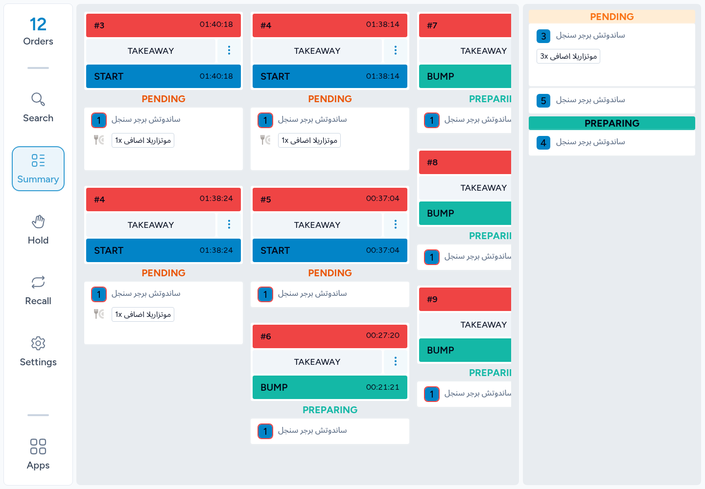 KDS · Actual item-summary view.