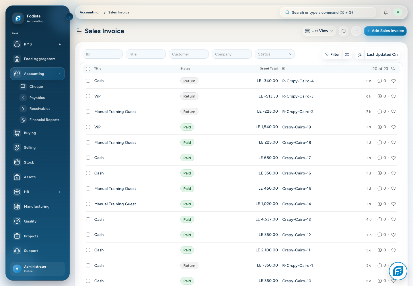 Accounting · Actual demonstration sales invoices.