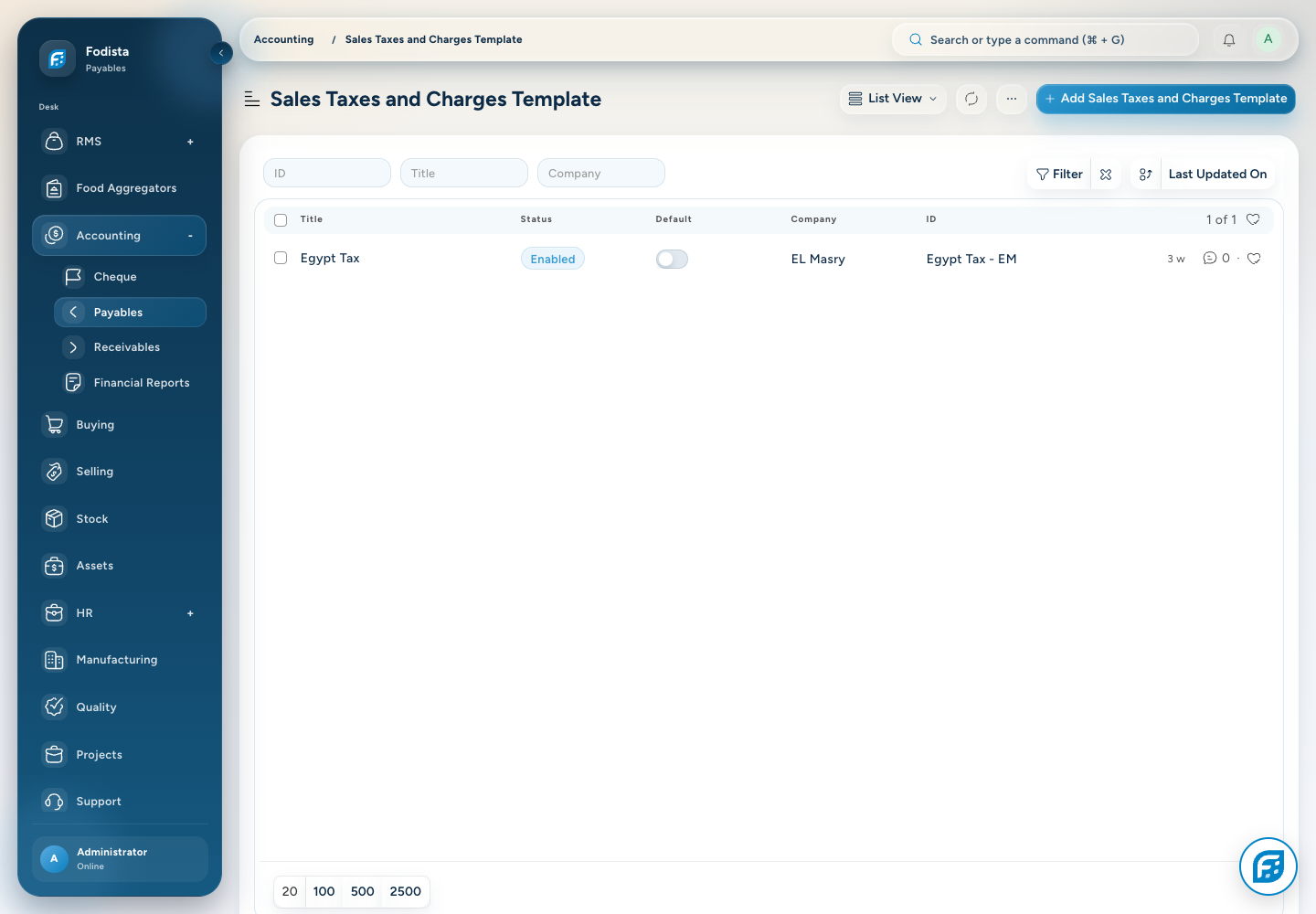 Accounting · Actual tax-template configuration area.