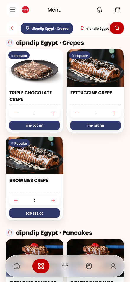 The actual Reach menu displaying dipndip products in a tile layout.